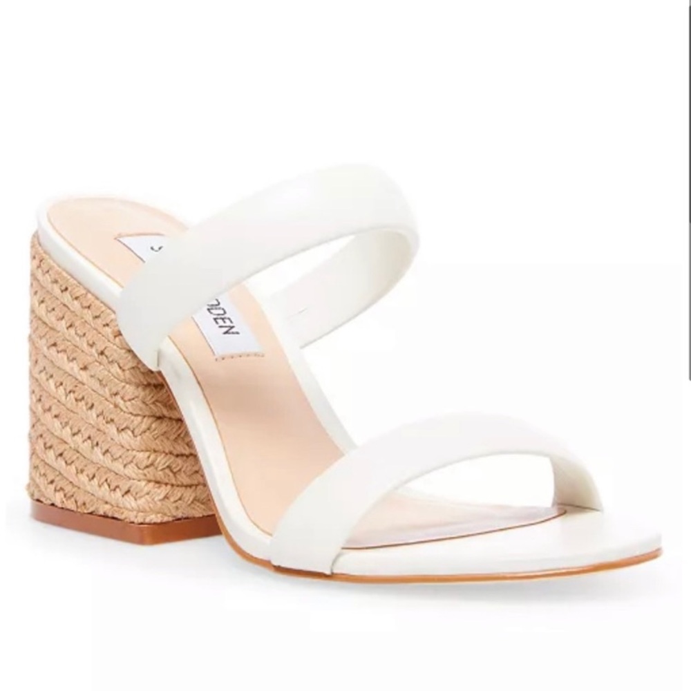 Steve Madden Marcella White Leather Espadrille High Heel Sandals